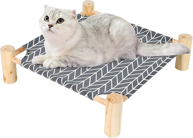 Patas Lague Cat and Dog Hammock Bed Small Dog Bed (3 Covers), Wooden Cat Elevated Cooling Outdoor Bed for All Seasons, Cat Beds for Indoor Cats,Cat Cots Pet Bed (Monstera Leaf, Arrow, Blue Cat)