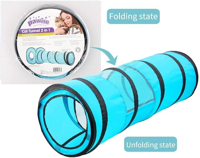 PAWISE Cat Tunnel,Interactive Cat Toy,Pop Up Collapsible Cat Tunnels for Indoor Cats with Foldable Cat Cube (Tunnel Cube)