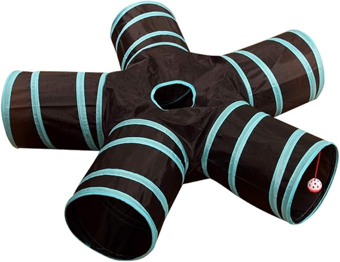 Cat Tunnels Crinkle Play Toys Collapsible Tube with Ball Maze Cat House Pet Interactive for Cat Puppy Kitten Rabbit 5-Way Tunnel