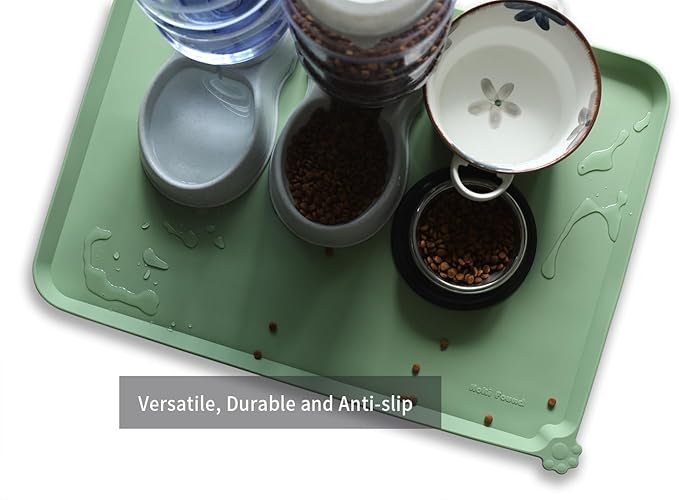 Hoki Found X-Large Silicone Pet Food Mats Tray - Non Slip Pet Dog Cat Bowl Mats Placemat - Dog Pet Cat Feeding Mat - Waterproof Dog Cat Food Mats -Pet Water Mats for Carpet - Jade