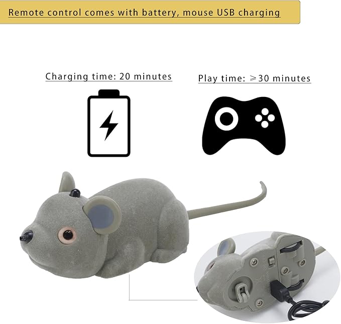 Interactive Cat Toys for Indoor Cats Remote Control Mouse Automatic Moving Cat Toy with Automatically Sense Obstacles and Escape Moving Electric Mouse Cat Toy for All Breeds Cat Boredom Exercise, Gray