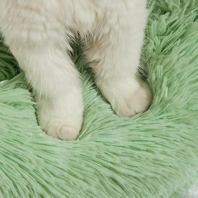 Cat Beds for Indoor Cats - Cat Bed Washable 24 inches, Dog Beds for Small Medium Dogs, Anti Anxiety Round Fluffy Plush Faux Fur Cat Bed, Thick Bottom (Green, Large)