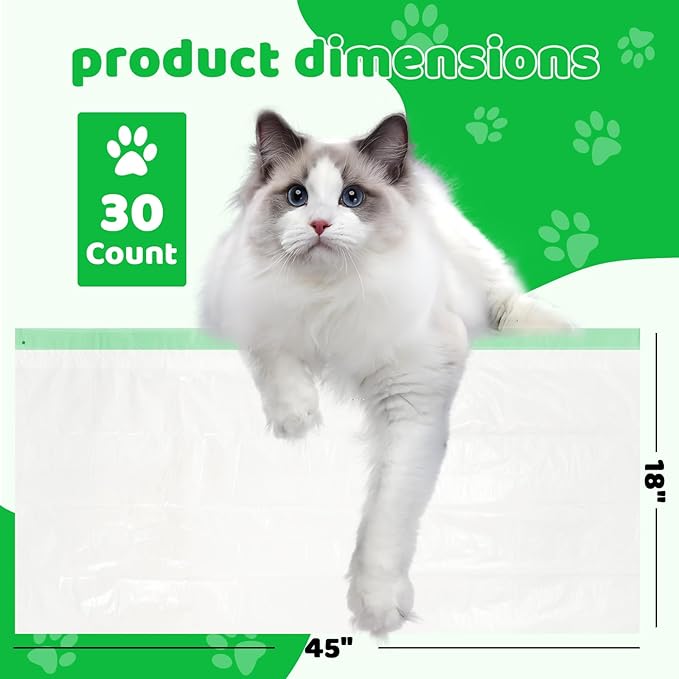 30 Litter Box Liners Giant Jumbo 3MIL Cat Litter Bags Tear Resistant Litter Liners Heavy Duty Cat Pan Liners Extra Large Kitty Litter Box Bag XXL Disposable Cat Supplies for Easy Cleanup 45" x 18"