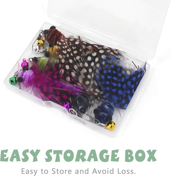 SONGWAY Insect Cat Toys with Feather - 6 Pieces Cat Feather Toy Refills, Cat Toy Wand Attachments, Cat Insect Toy, Wool Cat Toys, Interactive Cat Toys for Indoor Cats