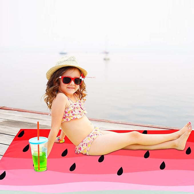 Watermelon Microfiber Beach Towel, 24"x48", Small, Lightweight, Quick Dry, Sand Free, Perfect for Kids, Girls, Women, Red Watermelon Design, Ideal Swim, Bath, Pool Towel, Unique Watermelon Gifts