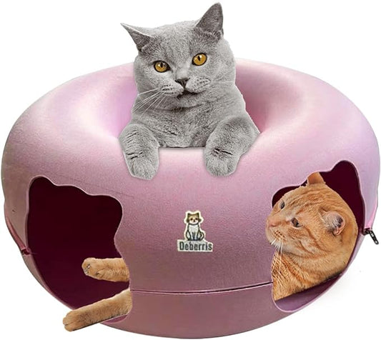 Peekaboo Cat Tunnel Bed-Large, Scratch-Resistant Donut Cave for Indoor Cats Up to 30-45 lbs, Detachable & Washable Design, Perfect Cozy Play & Rest Spot for Cats and Small Dogs (Pink, Large)