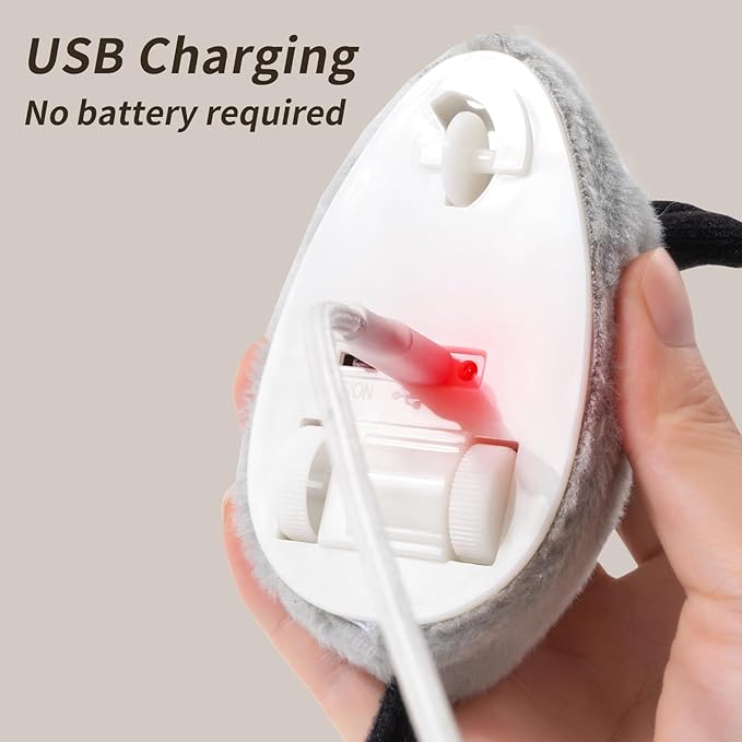 Interactive Cat Toys Mouse for Indoor Cats Rechargeable LED Cat Mouse Toy Feather Bell Tail Lifelike Electric Automatic Moving Mouse Cat Toy for All Breeds Cat Boredom Exercise-Gray