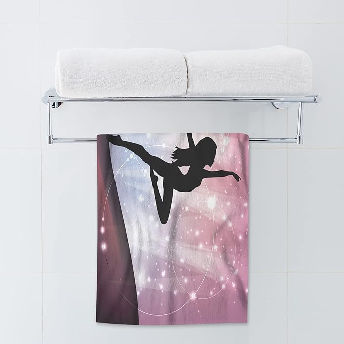 AOYEGO Ballet Hand Towels Silhouette of Ballerina Performing On Abstract Backdrop Magic Dance Fines Highly Absorbent Soft Towels Bathroom Beach Kitchen Spa Gym Face Towel 15x30 Inch