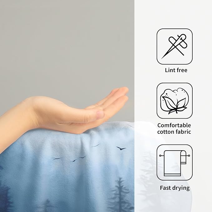 Blue Misty Forest Hand Towels Set of 2 Nature Mountain Soft Guest Face Bath Towel Kitchen Dish Towels Spa Home Bathroom Decorations