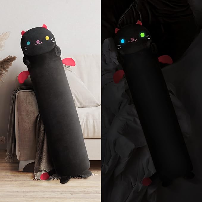 Artist-Designed Ultra Soft Long Cat Plush Body Pillow, Extra Stuffing for Comfort, Premium Quality Stuffed Animal Gift for Girlfriend or Cat Lovers (Night 36 Inch)