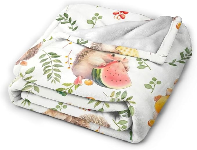 Funny Hedgehog Throw Blanket - Cute Decor Merch, Cozy Print Flannel Fleece, Soft Plush Fuzzy Warm Lightweight Bedding Gifts for Women Men Girls Kids 50"X40"