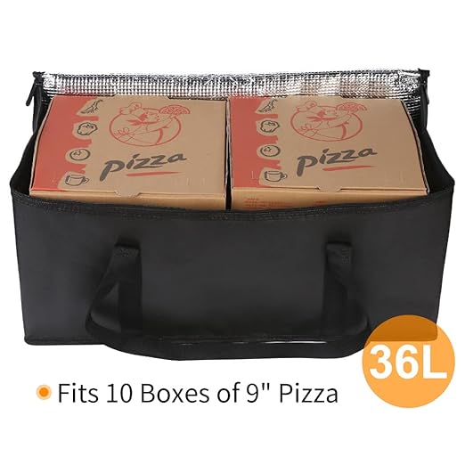 Bodaon Insulated Food Delivery Bag, 22" x 10" x 10" Insulated Pizza Delivery Bags for Hot/Cold Food, Black, 1-Pack