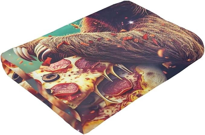 Sloth Pizza Throw Blanket - Funny Sloth Stuff Decor, Cozy Flannel Fleece Soft Plush Fuzzy Warm, Lightweight Bedding for Women & Girls, 50"X40"