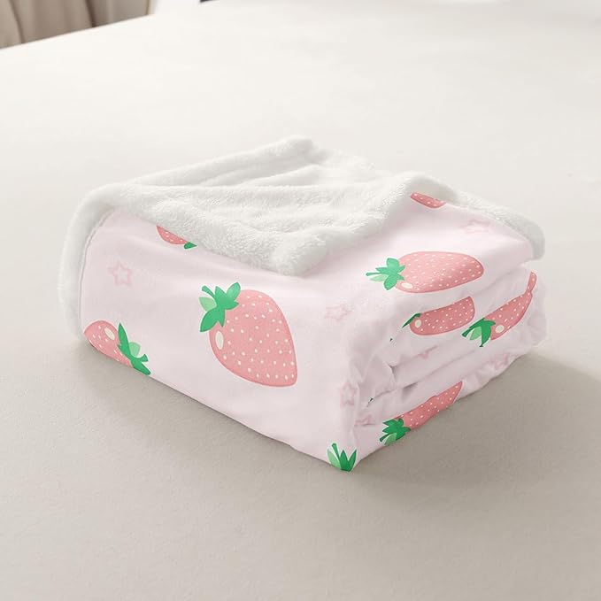 Feelyou Strawberry Print Fleece Blanket Kawaii Pink Strawberry Throw Blanket Cute Fruit Sherpa Blanket for Bed Sofa Couch Girl Room Decor Lightweight Plush Fuzzy Blanket Baby 30"x40"