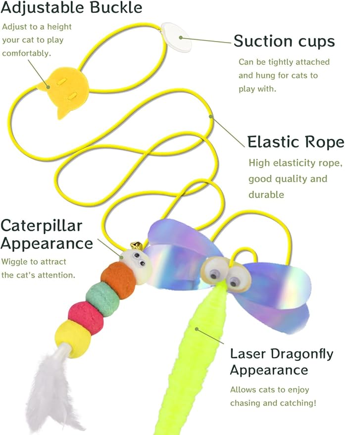 Hanging Interactive Cat Toy for Indoor Cats, 3 Pack Retractable Cat Feather Toy Kitten Toys with Bell/Elastic Rope/Adjustable Buckle for Play Chase Exercise Teaser