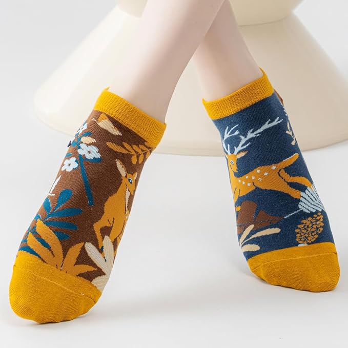 2 Pairs Funny Cartoon Animal Print Cotton Ankle Socks for Women Teens