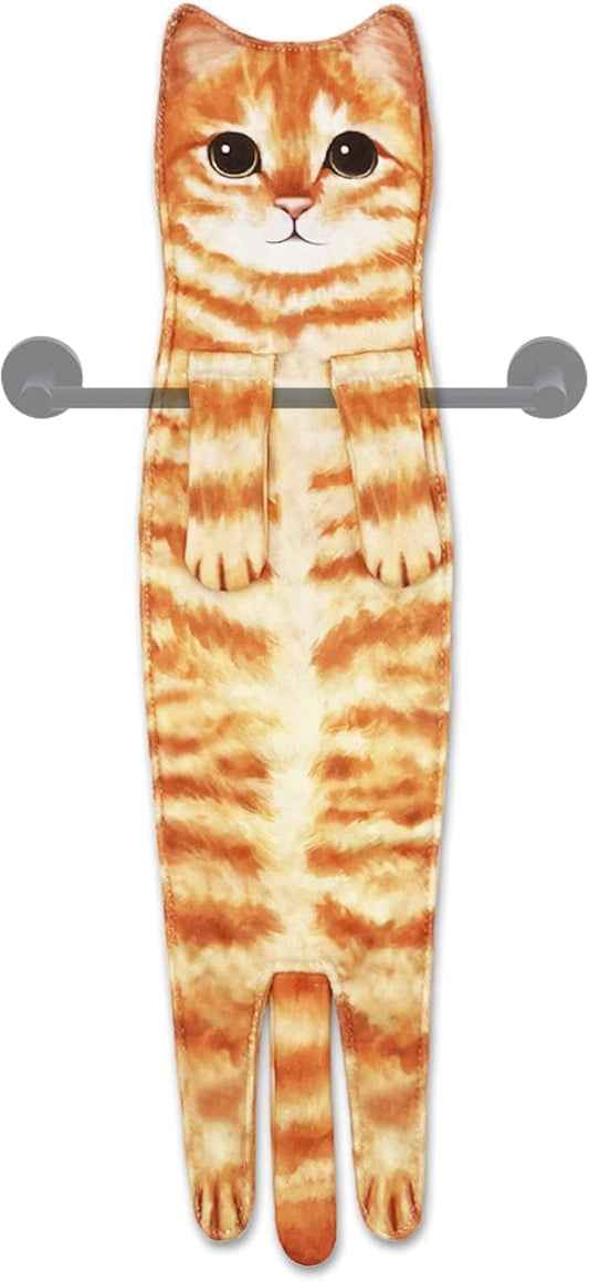 Hand Towels for Bathroom Kitchen,Cute Cat Quick-Dry Hanging Hand Towels Decorative for Bathroom Face Towels,Funny Gifts for Cat Lovers (Orange)
