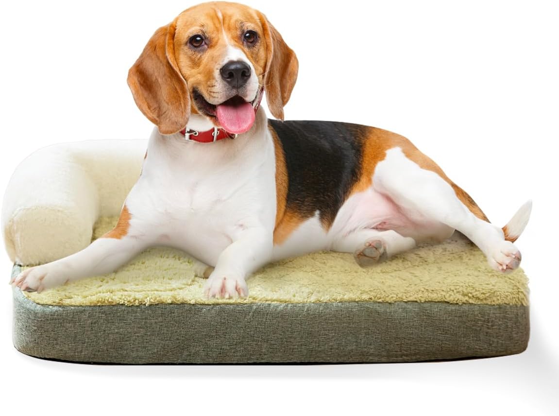 Small Medium Dog Bed, Washable Dog Bed with Removable Cover and Nonskid Bottom, Fuzzy Warm Dog Bed Indoor with Neck Pillow for Dog Cat Sleeping, 30x20 Inches