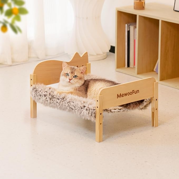 MEWOOFUN Cat Hammock Bed Elevated Pet Bed for Indoor Cats or Puppy, 21.7 X 16 Inch Floor Standing Dog Bed Pet Resting Hammock Cat Furniture Gift for Cats and Small Dogs (Plush Brown)