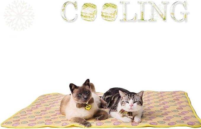 SEIS Dog Ice Pad Ice Silk Cats Kennel Mat Pet Cooling Pad Summer Cool Bamboo Mat Breathable Pad (Yellow, L