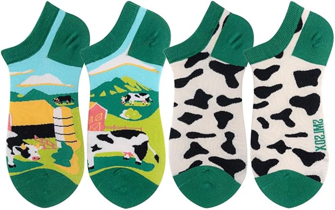 2 Pairs Funny Cartoon Animal Print Cotton Ankle Socks for Women Teens