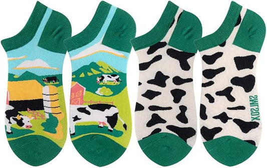 2 Pairs Funny Cartoon Animal Print Cotton Ankle Socks for Women Teens