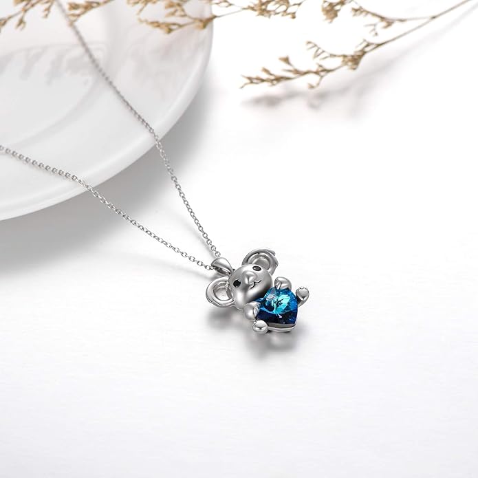 AOBOCO Cute Giraffe Necklace Sterling Silver Heart Pendant with Crystals from Austria - Elephant Koala Animal Pendant for Women