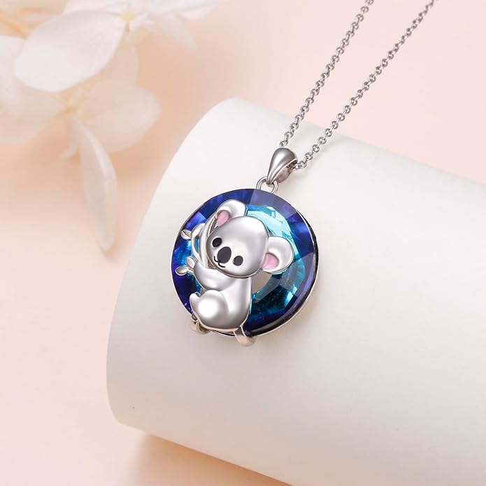 925 Sterling Silver Animal Necklaces Lion/Honeybee/MaMa Bear/Koalas Necklace Adjustable Chain Animal-Lover Pendant CZ/Moonstone Jewelry For Women Men