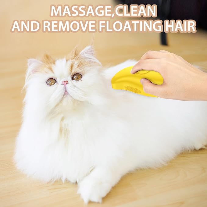 3 in 1 Self-Cleaning Grooming Brush - Detangling and Massage for Cats & Dogs, Fur and Loose Hair Remover (Yellow)