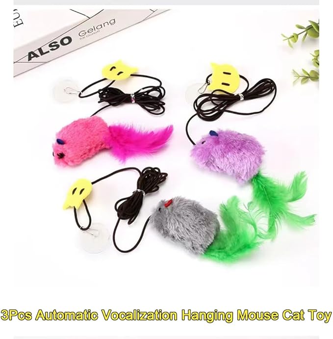 AYWVRBST 3 Pack Hanging Cat Toys, Self Play Chase Exercise, Make Sound, Adjustable Bouncy String, Hanging Mouse Cat Toy for Bored Indoor Adult Cats Kittens, Cat Teaser Toy, with Adhesive Hooks