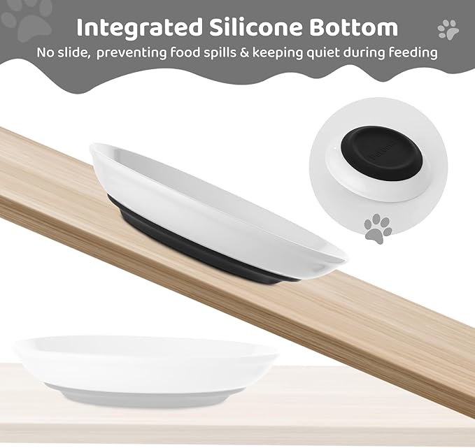 Dorakitten Ceramic Cat Bowls 6 Packs, No Whisker Fatigue Wide Shallow Cat Dishes with Non-Slip Silicone Bottom, Pet Cat Food Water Plates Bowls, 15cm Diameter, 6Pcs Fish bone