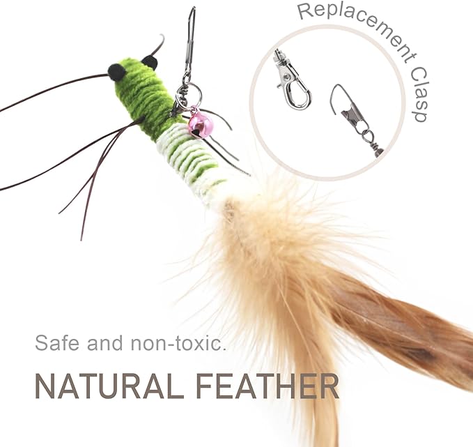 SONGWAY Insect Cat Toys with Feather - 6 Pieces Cat Feather Toy Refills, Cat Toy Wand Attachments, Cat Worm Toy, Wool Cat Toys, Interactive Cat Toys for Indoor Cats