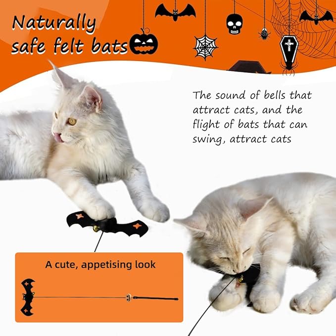 Halloween Decor Cat Toy - Feather Teaser, Cat Wand Toys, and Bell Refills, Interactive Catcher Teaser, and Exercise Playing Toy for Kittens or Cats (Black)
