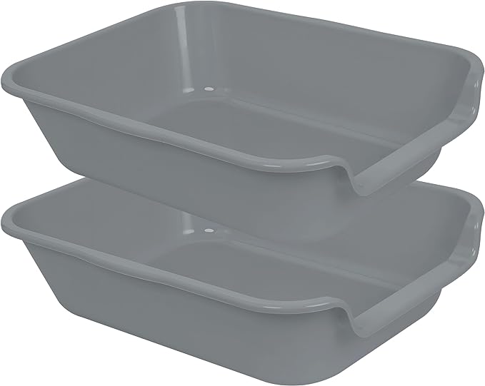 2 Pack Extra Large Dog Litter Box Pan Tray (ABS Material), Low Entry Jumbo Senior Litter Boxes for Multiple Kitten Big Cats, Pet Safe Indoor Dog Potty (Dark Gray, 20" L x 15" W)