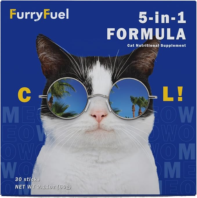 5-in-1 Cat Probiotic Powder Supplement, Vet-Formulated Probiotics + Prebiotics, 5 Billion CFUs for Digestive Support & Health | Cat Vitamins, Nutritions 30 Sticks (Chicken, No Corn or Wheat)