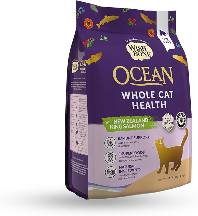 Wishbone Ocean New Zealand King Salmon, Gluten Free, Premium Salmon Recipe Cat Food for Overall Pet Health - 4 lb