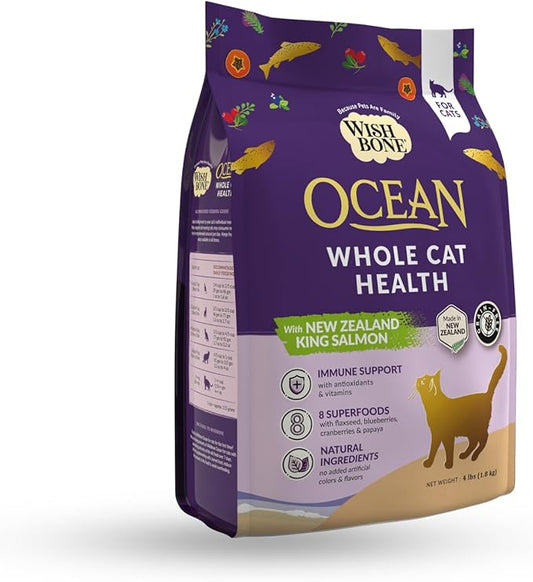 Wishbone Ocean New Zealand King Salmon, Gluten Free, Premium Salmon Recipe Cat Food for Overall Pet Health - 4 lb