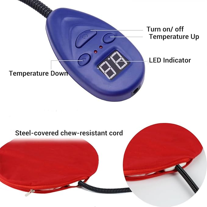 NAMSAN Heating Pad for Cats Small Dogs Heated Dog Bed Round Cat Tree Heating Bed Rabbit Warming Pad, Temperature Adjustable, Chew Resistant Cord, Red