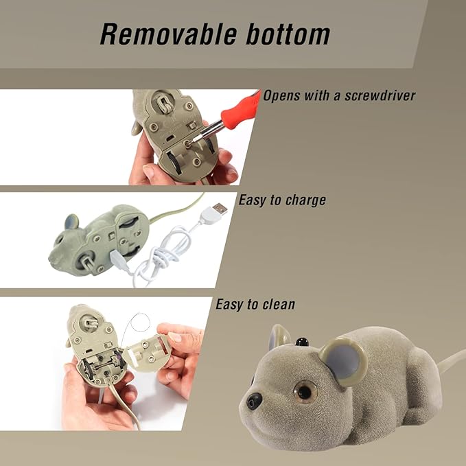 CSD Interactive Cat Mouse Toy - Mouse Hunting Cat Toy - Fake Rat Toy Mouse for Cats with Remote Control - Interactive Cat Pet Toy for Boredom, Physical & Mental Stimulation - Realistic Mouse Toy