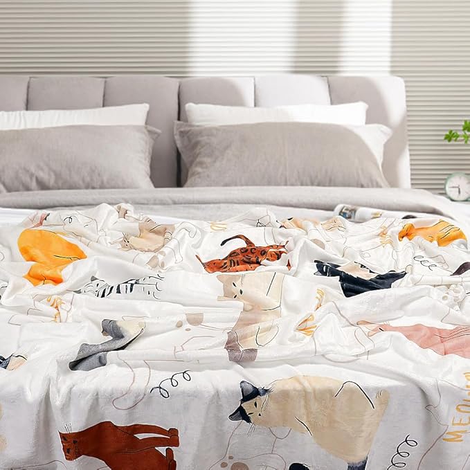 Tupmnbry Cat Blanket Animals Pet Print Throw Blanket Cat Gifts for Cat Lovers Soft Flannel Throw Blanket Lightweight Fluffy Plush Fuzzy Bed Blanket for Couch 60"X80"