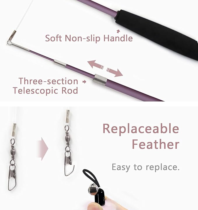 SONGWAY Interactive Cat Feather Toys - 7 Pcs Cat Toy Set, Retractable Cat Wand Toy, Teaser Refills Worm Bird Feathers with Bell, Cat Teaser Toys for Indoor Cats Kitten Play Chase Exercise, Light Pink