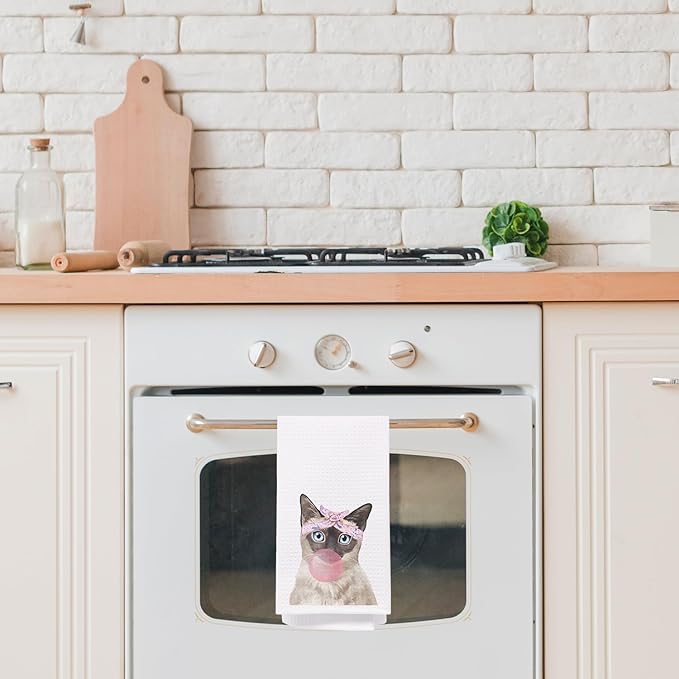 SPBL&L Funny Siamese Cat Kitchen Towels, Cat Dish Towels for Kitchen, Cat Hand Towels for Bathroom Kitchen, Cat Kitchen Towels Gifts for Cat Lovers Women, Siamese Cat Gifts, 16x24 Inches, White
