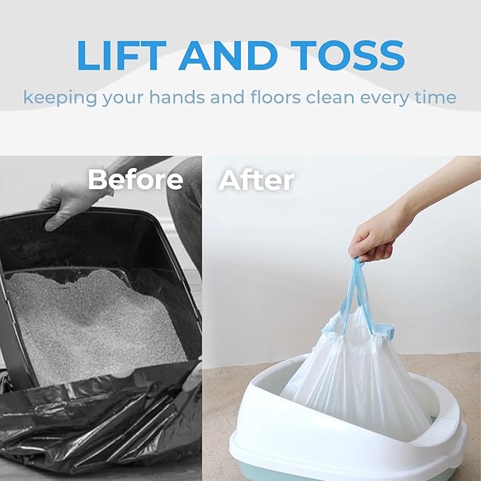 120 Pack Cat Litter Bags with Drawstring, Compatible with Litter-Robot 3/4 Heavy Duty Cat Litter Box Liners Waste Bags Replacement