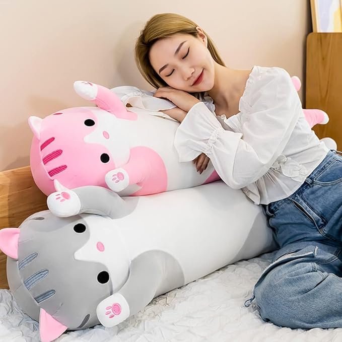 Cute Long Plush Cat Pillow,Soft Plushie Stuffed Animal Toy,Gift for Kids Girlfriend (Gray, 43.3inch/110cm)