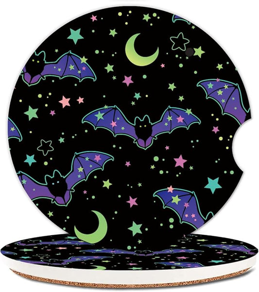 Absorbent Car Cupholder Coaster 2 Pack, Cute Car Coasters with a Finger Notch for Women & Men,2.56" Ceramic Stone & Non-Scratch Cork Base Drink Coasters, Cute Auto Accessories Gifts