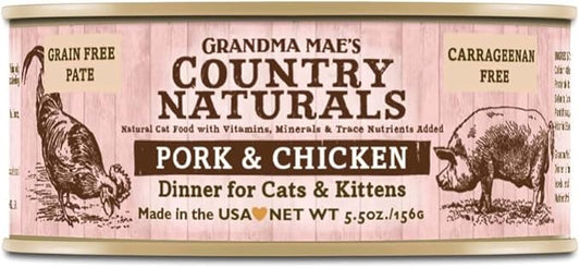 Grandma Mae'S 79700187 5.5 Oz Grain Free Pork & Chicken Dinner Cat Food (24 Pack), One Size