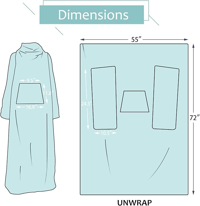 Solaris Wearable Blanket with Sleeves for Adults, Softness Comfort Warmth Fleece Gift for Women Men, Snuggy Body Throw TV Blanket for Home Office Lounge, Gift for Your Lover