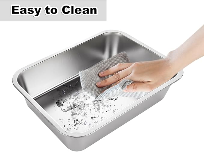 2PCS 4" Height Stainless Steel Cat Litter Box, Metal Litter Pan, for Elderly Cats, Arthritic Cats, Small Kittens, Litter Pan for Hamsters Rabbits, Non Stick Smooth Surface