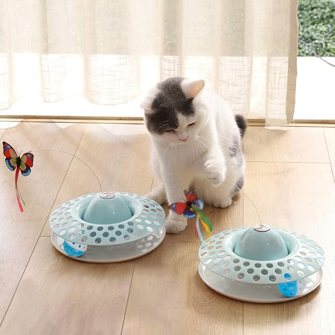 Interactive Cat Toys Automatic Electric Rotating Butterfly & Ball Exercise Kitten Toy Funny Cat Teaser Toys