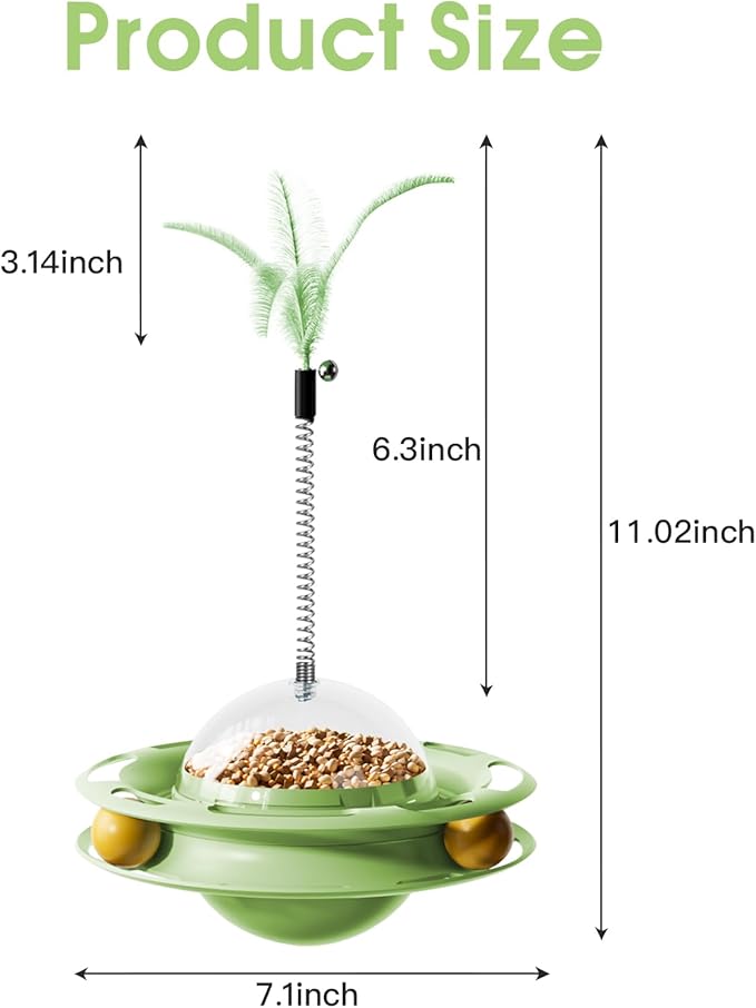 Cat Interactive Toys for Indoor Cats, 4-in-1 Kitten Slow Feeder Cat Teaser Wand Feather Boredom Toy Kitty Tracking Balls Slow Food Dispenser Treat Weight Loss Pet Self Play Supplies Birthday Gift